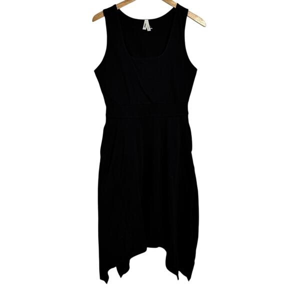 Pact Organic Cotton Handkerchief Hem Dress Women L Black Pocket Square Neckline